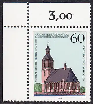 BERLIN 1989 Michel-Nummer 855 postfrisch EINZELMARKE ECKRAND oben links - Reformation im Kurfürstentum Brandenburg