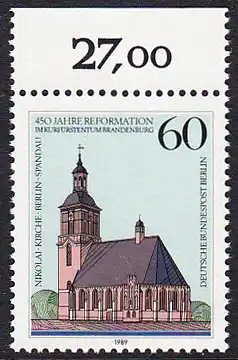 BERLIN 1989 Michel-Nummer 855 postfrisch EINZELMARKE RAND oben (d) - Reformation im Kurfürstentum Brandenburg