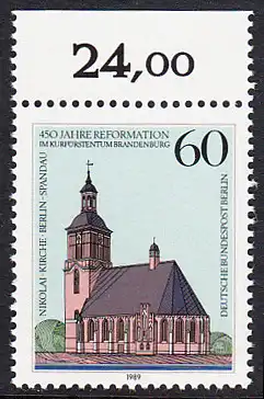 BERLIN 1989 Michel-Nummer 855 postfrisch EINZELMARKE RAND oben (c) - Reformation im Kurfürstentum Brandenburg