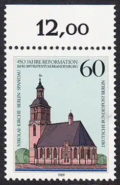 BERLIN 1989 Michel-Nummer 855 postfrisch EINZELMARKE RAND oben (b) - Reformation im Kurfürstentum Brandenburg