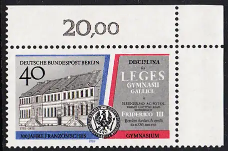 BERLIN 1989 Michel-Nummer 856 postfrisch EINZELMARKE ECKRAND oben rechts - Französisches Gymnasium, Berlin