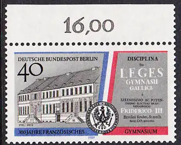 BERLIN 1989 Michel-Nummer 856 postfrisch EINZELMARKE RAND oben (c) - Französisches Gymnasium, Berlin