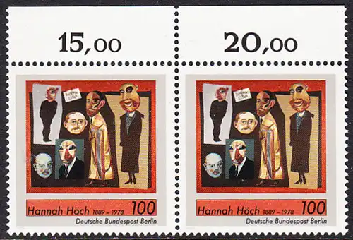 BERLIN 1989 Michel-Nummer 857 postfrisch horiz.PAAR RAND oben - Hannah Höch, Malerin