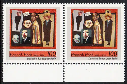 BERLIN 1989 Michel-Nummer 857 postfrisch horiz.PAAR RAND unten - Hannah Höch, Malerin