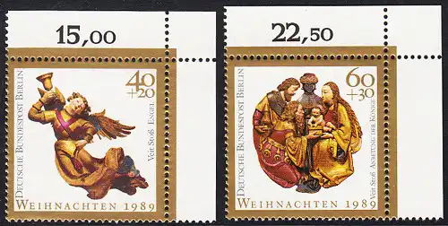 BERLIN 1989 Michel-Nummer 858-859 postfrisch SATZ(2) EINZELMARKEN ECKRÄNDER oben rechts - Weihnachten