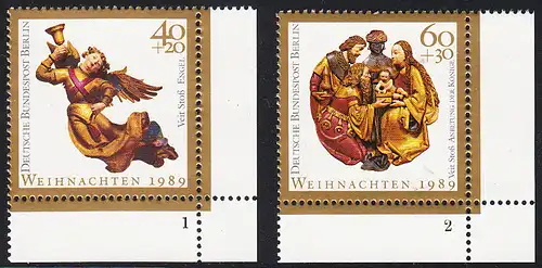 BERLIN 1989 Michel-Nummer 858-859 postfrisch SATZ(2) EINZELMARKEN ECKRÄNDER unten rechts (FN) - Weihnachten