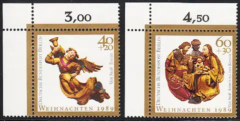 BERLIN 1989 Michel-Nummer 858-859 postfrisch SATZ(2) EINZELMARKEN ECKRÄNDER oben links - Weihnachten