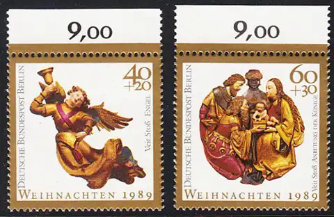 BERLIN 1989 Michel-Nummer 858-859 postfrisch SATZ(2) EINZELMARKEN RÄNDER oben (a) - Weihnachten