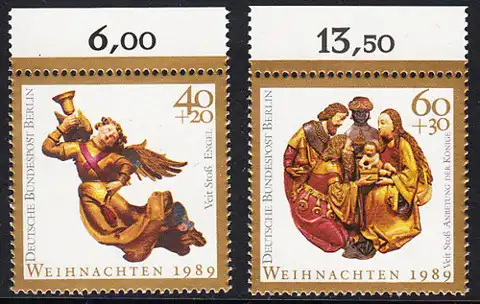 BERLIN 1989 Michel-Nummer 858-859 postfrisch SATZ(2) EINZELMARKEN RÄNDER oben (b) - Weihnachten