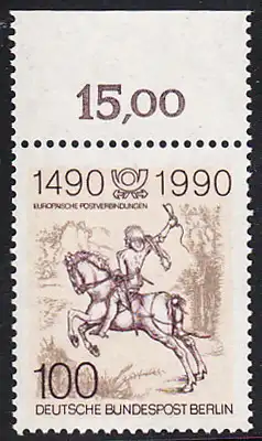 BERLIN 1990 Michel-Nummer 860 postfrisch EINZELMARKE RAND oben (b) - Internationale Postverbindungen in Europa