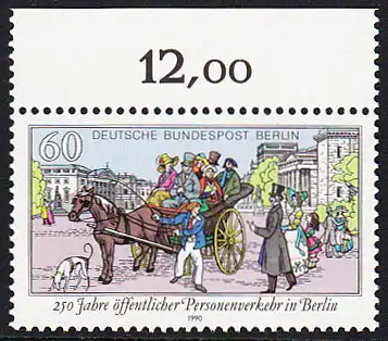 BERLIN 1990 Michel-Nummer 861 postfrisch EINZELMARKE RAND oben - Öffentlicher Personennahverkehr in Berlin