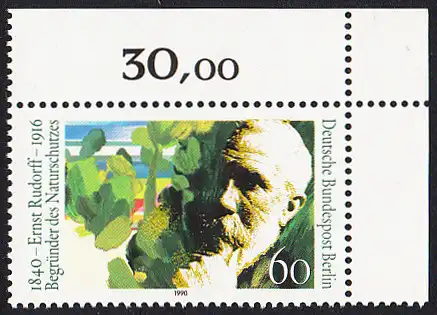 BERLIN 1990 Michel-Nummer 862 postfrisch EINZELMARKE ECKRAND oben rechts - Ernst Rudorff, Musiklehrer, Vorkämpfer des Heimat- und Naturschutzes