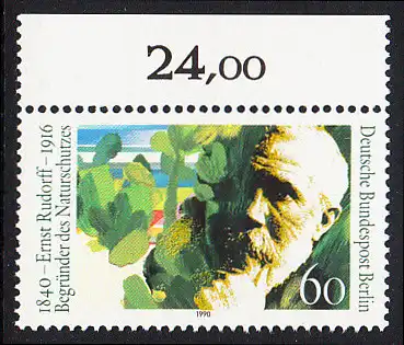 BERLIN 1990 Michel-Nummer 862 postfrisch EINZELMARKE RAND oben (b) - Ernst Rudorff, Musiklehrer, Vorkämpfer des Heimat- und Naturschutzes