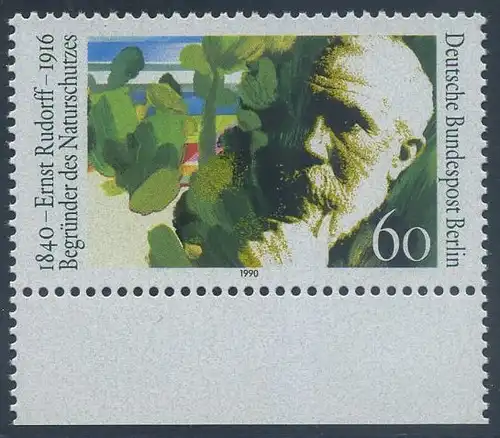 BERLIN 1990 Michel-Nummer 862 postfrisch EINZELMARKE RAND unten - Ernst Rudorff, Musiklehrer, Vorkämpfer des Heimat- und Naturschutzes