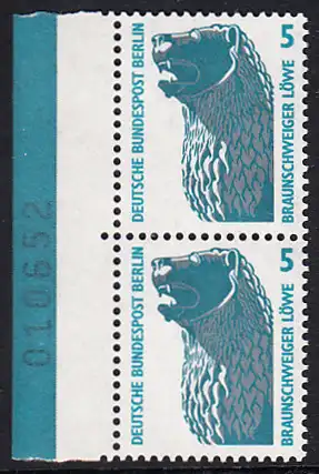 BERLIN 1990 Michel-Nummer 863 postfrisch vert.PAAR RAND links (a) - Sehenswürdigkeiten: Löwenstandbild, Braunschweig