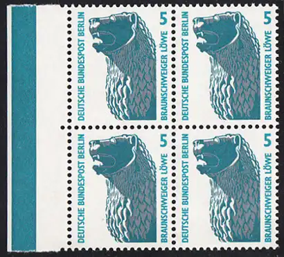 BERLIN 1990 Michel-Nummer 863 postfrisch BLOCK RÄNDER links - Sehenswürdigkeiten: Löwenstandbild, Braunschweig
