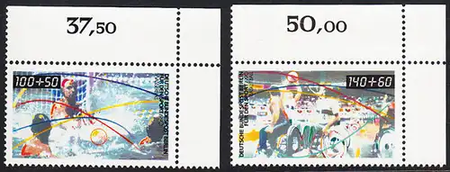 BERLIN 1990 Michel-Nummer 864-865 postfrisch SATZ(2) EINZELMARKEN ECKRÄNDER oben rechts - Beliebte Sportarten: Wasserball / Rollstuhl-Basketball