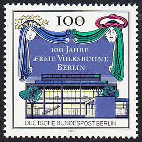 BERLIN 1990 Michel-Nummer 866 postfrisch EINZELMARKE - 100 Jahre Freie Volksbühne Berlin