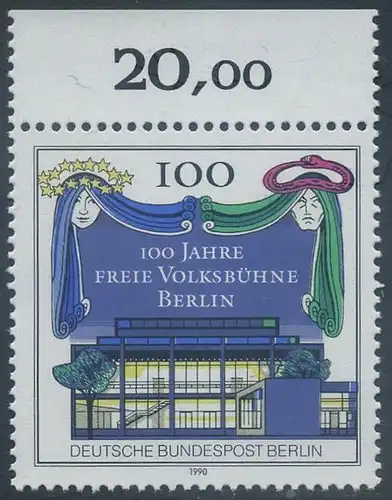 BERLIN 1990 Michel-Nummer 866 postfrisch EINZELMARKE RAND oben (b) - 100 Jahre Freie Volksbühne Berlin