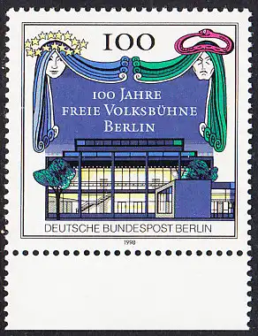 BERLIN 1990 Michel-Nummer 866 postfrisch EINZELMARKE RAND unten - 100 Jahre Freie Volksbühne Berlin