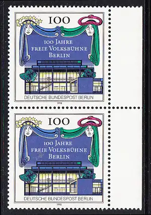 BERLIN 1990 Michel-Nummer 866 postfrisch vert.PAAR RAND rechts - 100 Jahre Freie Volksbühne Berlin