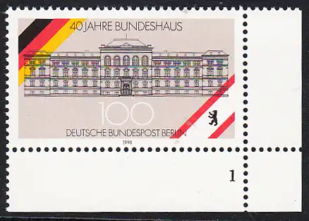 BERLIN 1990 Michel-Nummer 867 postfrisch EINZELMARKE ECKRAND unten rechts (FN) - Bundeshaus in Berlin