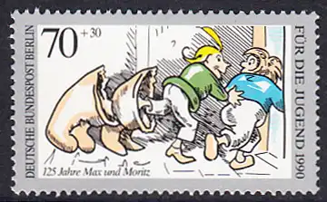 BERLIN 1990 Michel-Nummer 869 postfrisch EINZELMARKE - 125 Jahre Max und Moritz