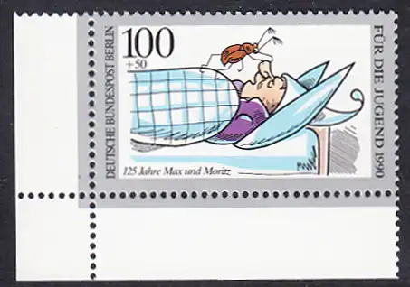 BERLIN 1990 Michel-Nummer 871 postfrisch EINZELMARKE ECKRAND unten links - 125 Jahre Max und Moritz