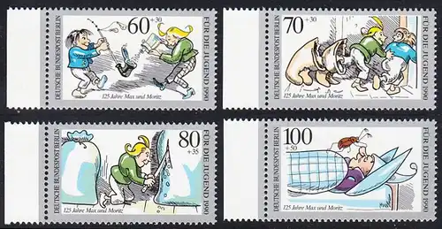 BERLIN 1990 Michel-Nummer 868-871 postfrisch SATZ(4) EINZELMARKEN RÄNDER links - 125 Jahre Max und Moritz