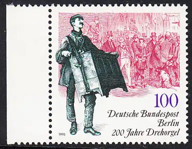 BERLIN 1990 Michel-Nummer 872 postfrisch EINZELMARKE RAND links - 200 Jahre Drehorgel