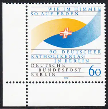 BERLIN 1990 Michel-Nummer 873 postfrisch EINZELMARKE ECKRAND unten links - Deutscher Katholikentag, Berlin