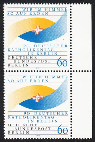 BERLIN 1990 Michel-Nummer 873 postfrisch vert.PAAR RAND rechts - Deutscher Katholikentag, Berlin
