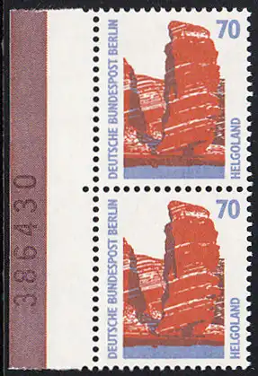 BERLIN 1990 Michel-Nummer 874 postfrisch vert.PAAR RAND links (BZ/b) - Sehenswürdigkeiten: Helgoland