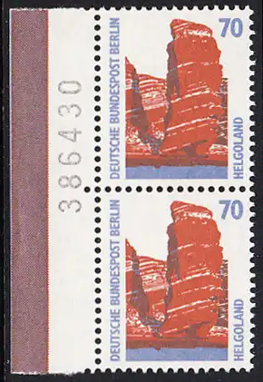 BERLIN 1990 Michel-Nummer 874 postfrisch vert.PAAR RAND links (BZ/a) - Sehenswürdigkeiten: Helgoland