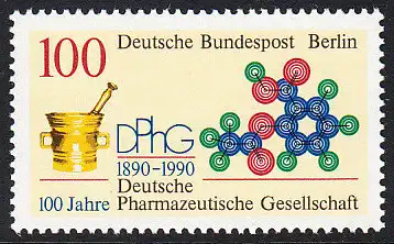 BERLIN 1990 Michel-Nummer 875 postfrisch EINZELMARKE - Deutsche Pharmazeutische Gesellscbaft (DPhG)