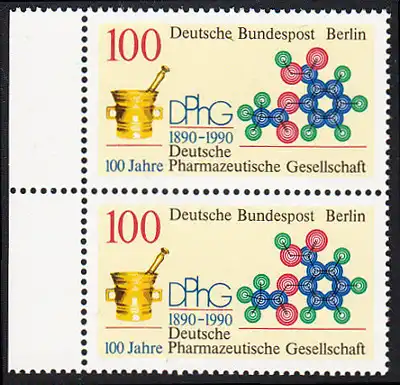 BERLIN 1990 Michel-Nummer 875 postfrisch vert.PAAR RAND links - Deutsche Pharmazeutische Gesellscbaft (DPhG)