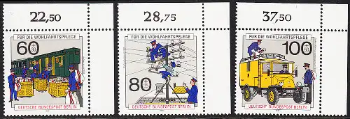 BERLIN 1990 Michel-Nummer 876-878 postfrisch SATZ(3) EINZELMARKEN ECKRÄNDER oben rechts - Geschichte der Post und Telekommunikation