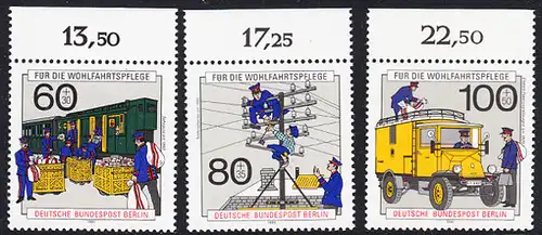 BERLIN 1990 Michel-Nummer 876-878 postfrisch SATZ(3) EINZELMARKEN RÄNDER oben - Geschichte der Post und Telekommunikation