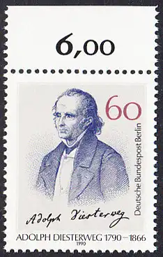 BERLIN 1990 Michel-Nummer 879 postfrisch EINZELMARKE RAND oben (a) - Adolph Dieseterweg, Pädagoge