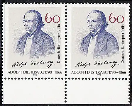 BERLIN 1990 Michel-Nummer 879 postfrisch horiz.PAAR RAND unten - Adolph Dieseterweg, Pädagoge