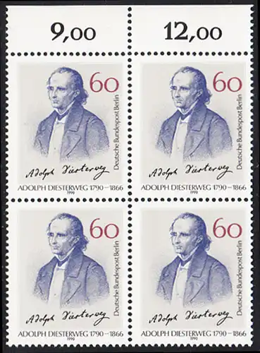 BERLIN 1990 Michel-Nummer 879 postfrisch BLOCK RÄNDER oben - Adolph Dieseterweg, Pädagoge