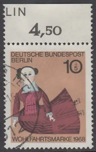 BERLIN 1968 Michel-Nummer 322 gestempelt EINZELMARKE RAND oben (a)