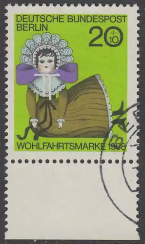 BERLIN 1968 Michel-Nummer 323 gestempelt EINZELMARKE RAND unten (a)