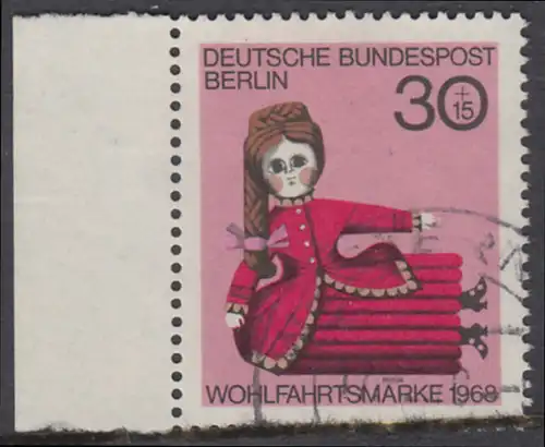 BERLIN 1968 Michel-Nummer 324 gestempelt EINZELMARKE RAND links (a)