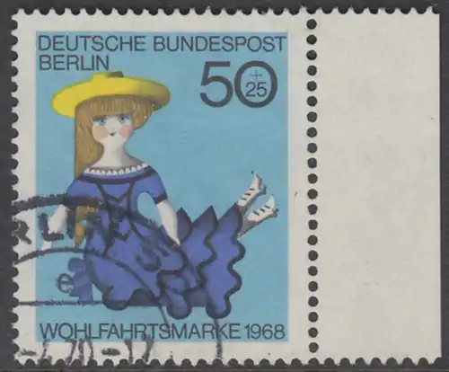 BERLIN 1968 Michel-Nummer 325 gestempelt EINZELMARKE RAND rechts (a)