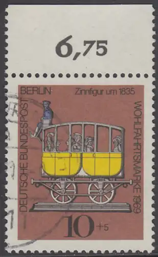 BERLIN 1969 Michel-Nummer 348 gestempelt EINZELMARKE RAND oben (a)