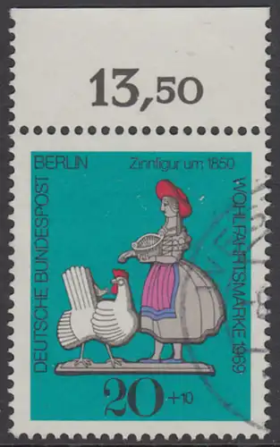 BERLIN 1969 Michel-Nummer 349 gestempelt EINZELMARKE RAND oben (a)