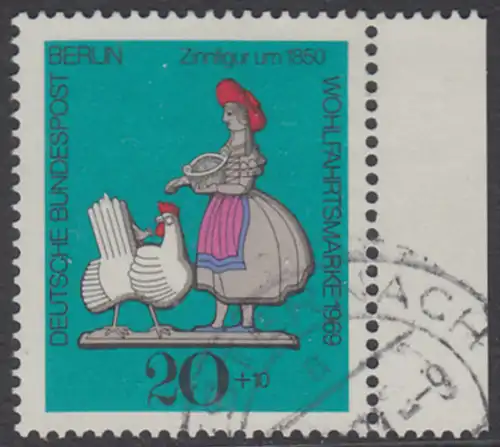 BERLIN 1969 Michel-Nummer 349 gestempelt EINZELMARKE RAND rechts (a)
