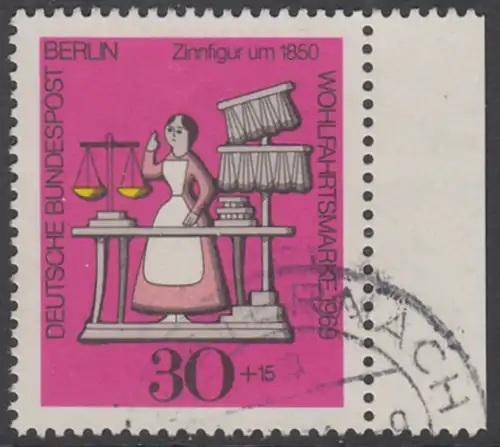 BERLIN 1969 Michel-Nummer 350 gestempelt EINZELMARKE RAND rechts (a)