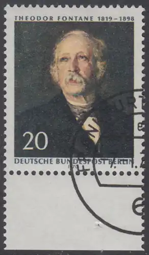 BERLIN 1970 Michel-Nummer 353 gestempelt EINZELMARKE RAND unten (a)